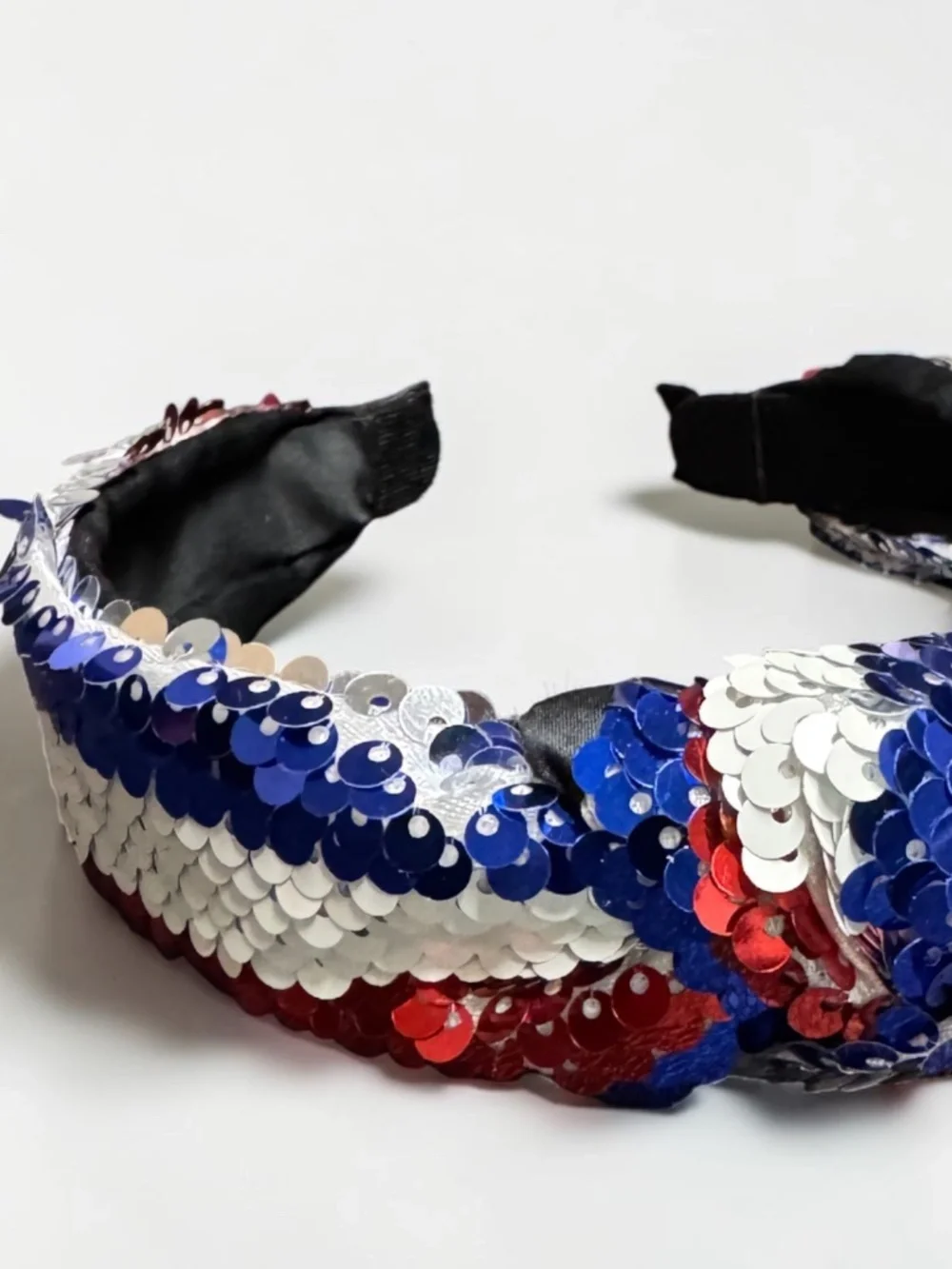 NWOT Patriotic Red White Blue Sequin Top Knot Headband